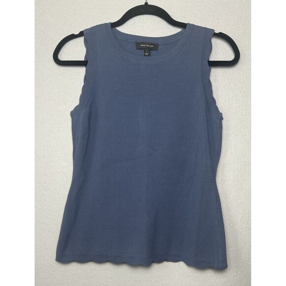 Ann Taylor Tops - Ann Taylor Blue Sleeveless Knit Scallop Hem Tank Top Sz S Career Work Minimalist